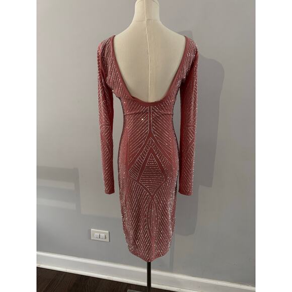 Bump Biddy Maternity Mauve Pink Bodycon Long Sleeve Dress with Rhinestones Sz M - Picture 4 of 6